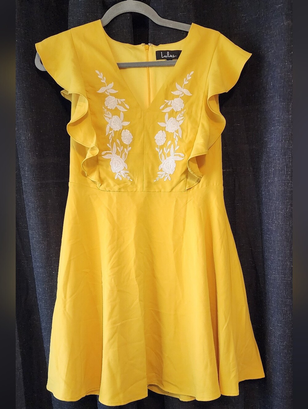 Lulus Yellow Embroidered Fit & Flare Dress • Size S • Floral Detail